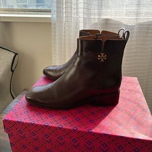 Tory Burch Dark Brown Leather Everly Flat Boot